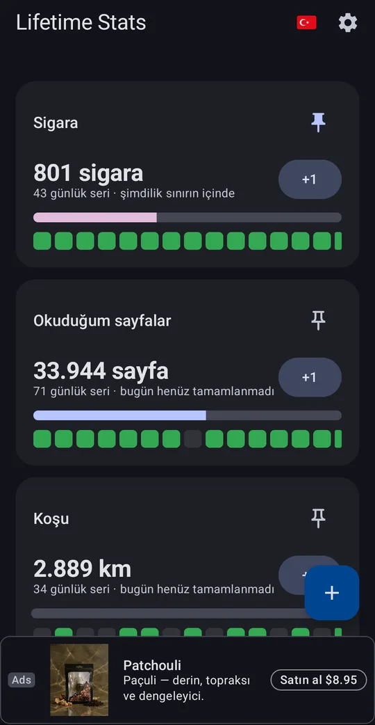 Lifetime Stats: Çetele Sayacı, Google Play'de ekran 1