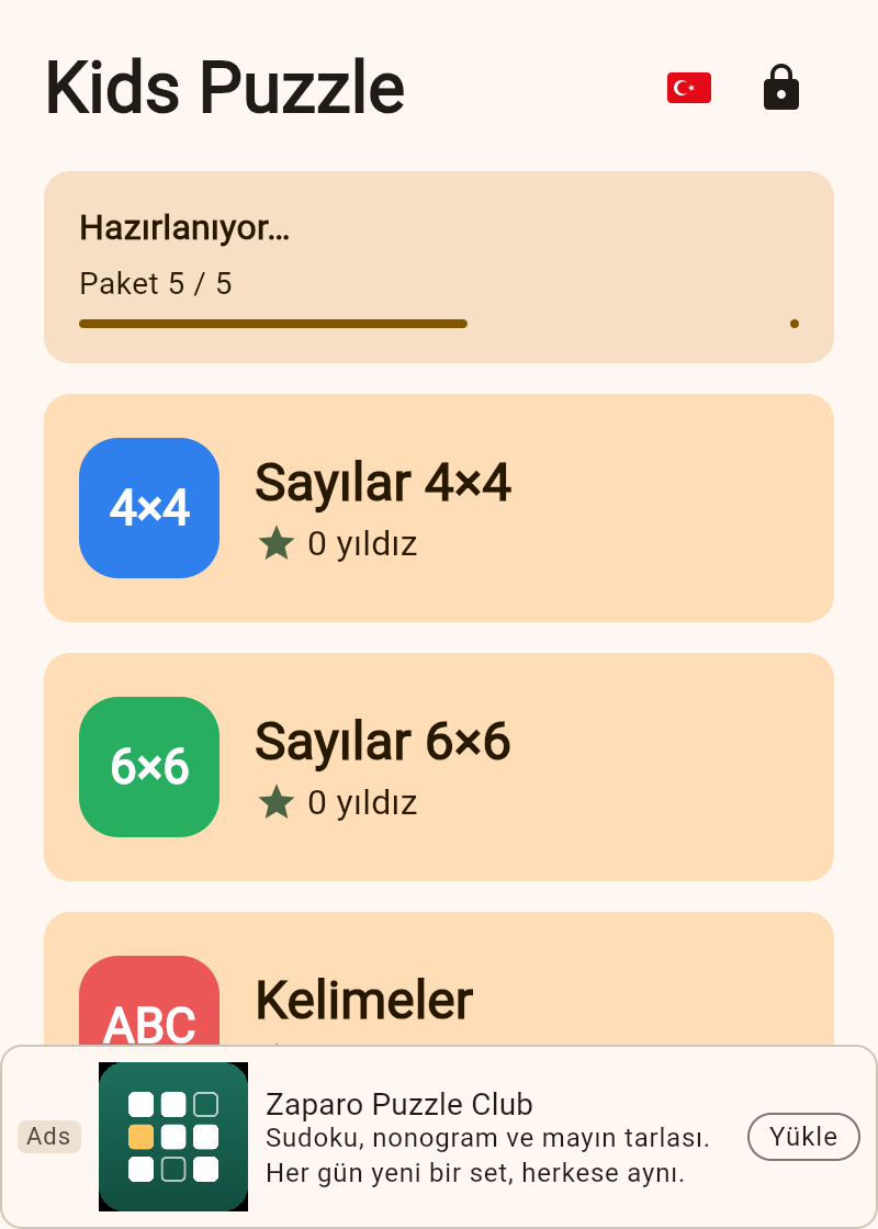 Kids Puzzle ekranı