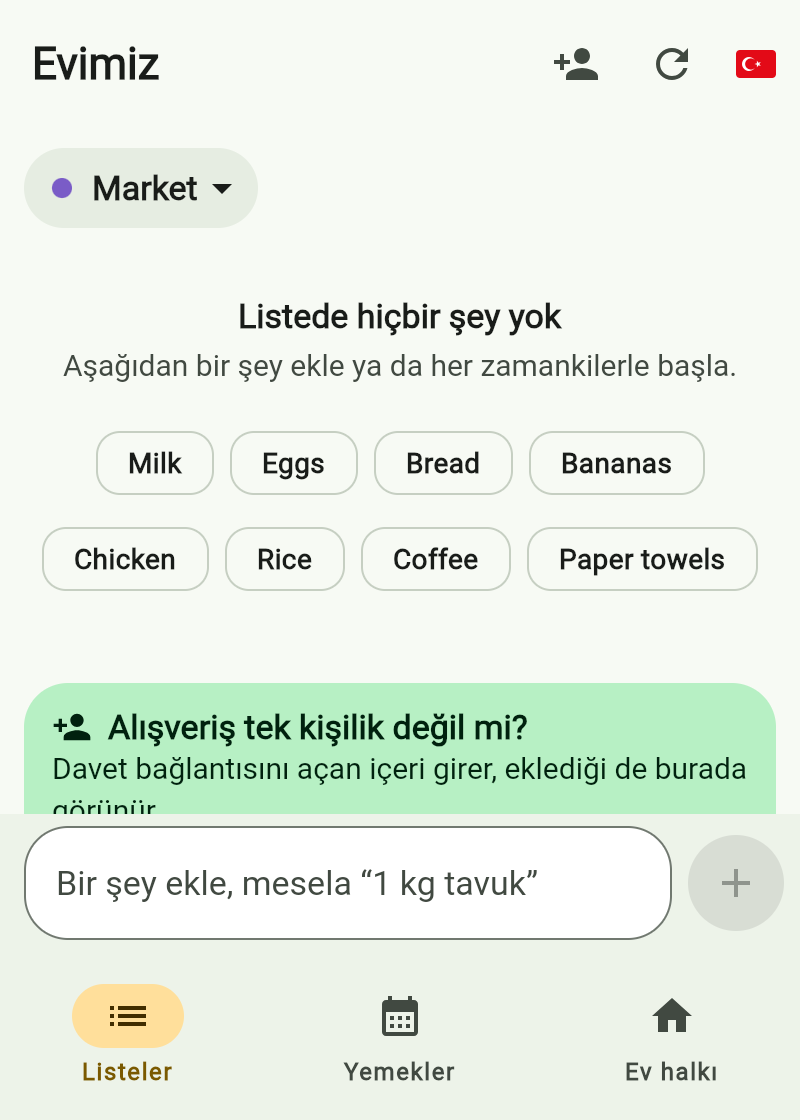 OurList ekranı